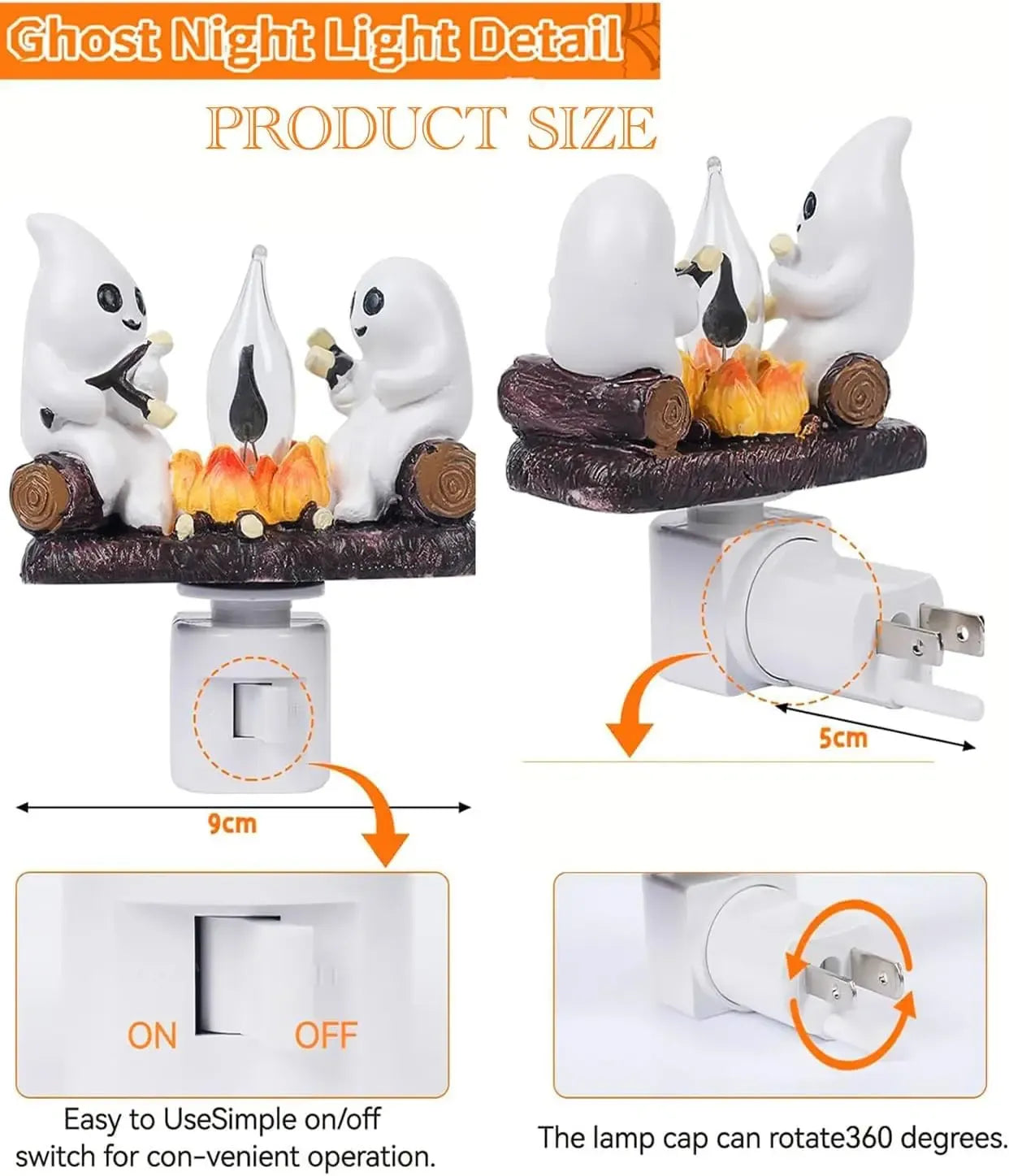 Ghost Campfire Night Light with Flickering Flame for Halloween Home Decor