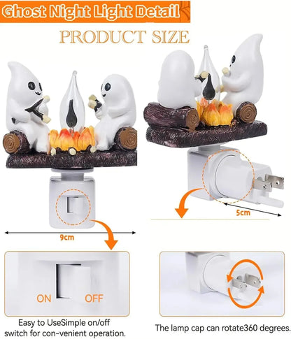 Ghost Campfire Night Light with Flickering Flame for Halloween Home Decor