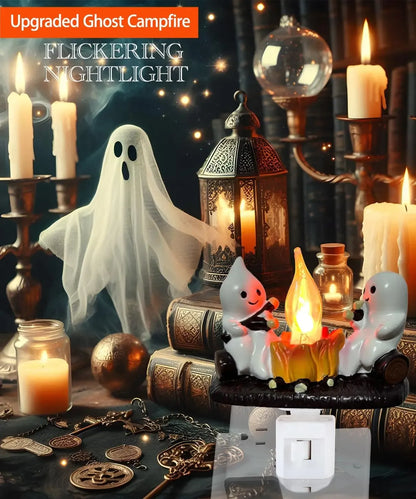 Ghost Campfire Night Light with Flickering Flame for Halloween Home Decor