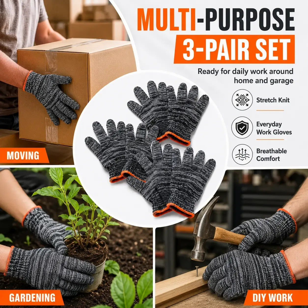 Unisex Stretch Knit Gardening Gloves with Strong Grip for Everyday Tasks