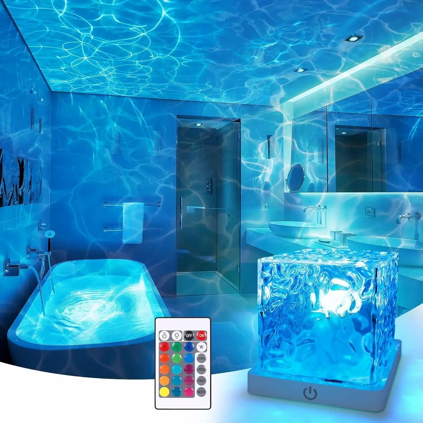 Rechargeable Shower Light No Wiring, 16 Color Changeable Ocean Wave Projector Light