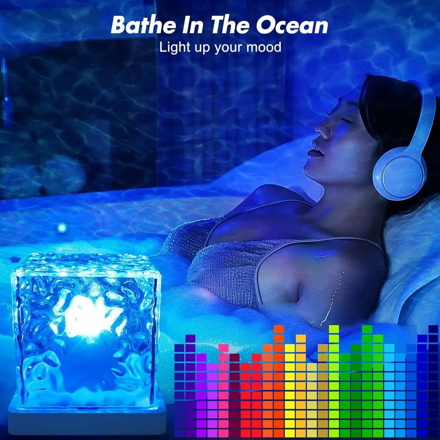 Rechargeable Shower Light No Wiring, 16 Color Changeable Ocean Wave Projector Light