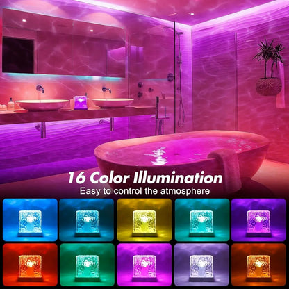 Rechargeable Shower Light No Wiring, 16 Color Changeable Ocean Wave Projector Light