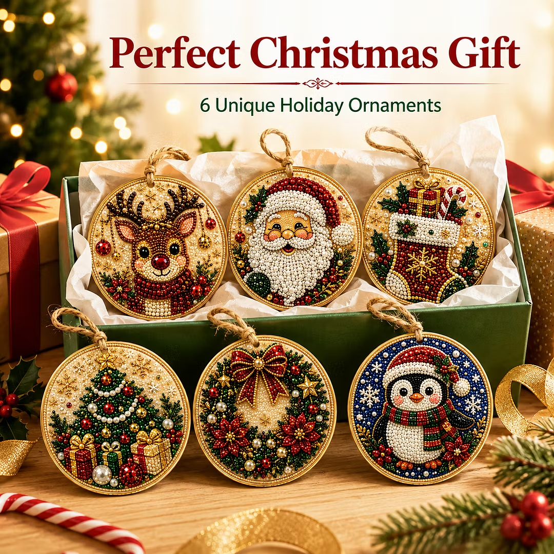 6Pcs DIY Wooden Christmas Tree Diamond Painting Ornaments