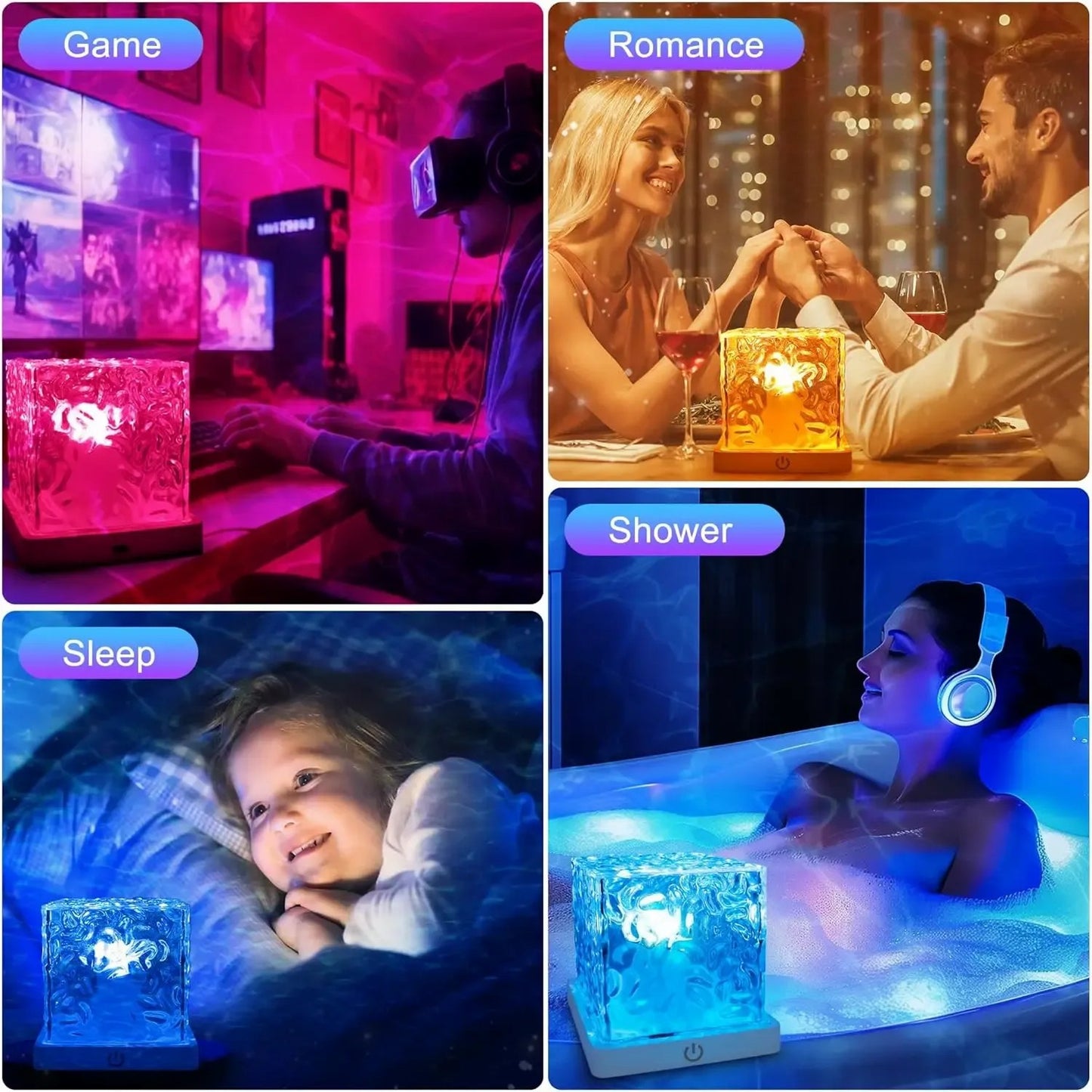 Rechargeable Shower Light No Wiring, 16 Color Changeable Ocean Wave Projector Light