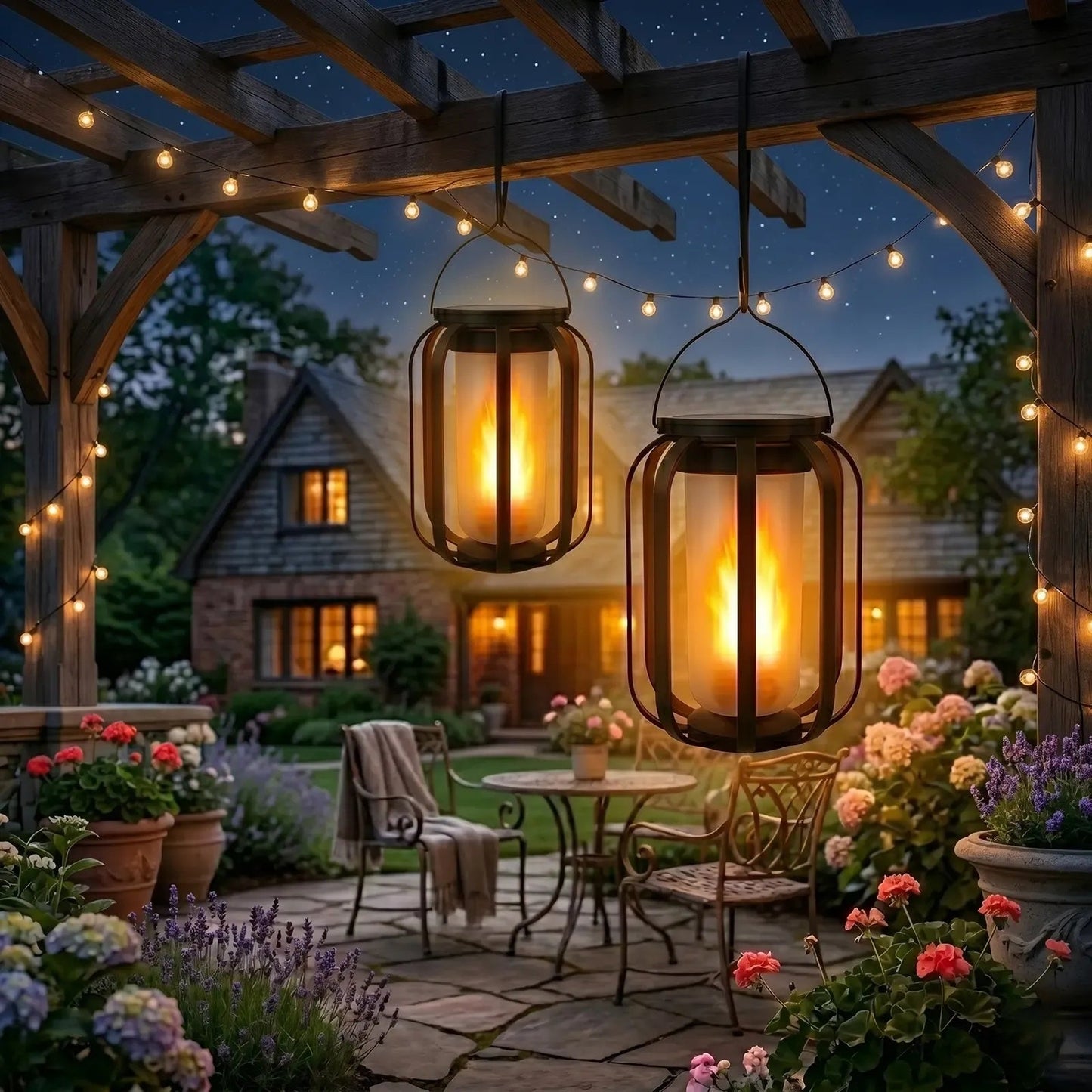 Solar Flame Garden Lantern – Realistic Dancing Flame, Solar & USB Charging