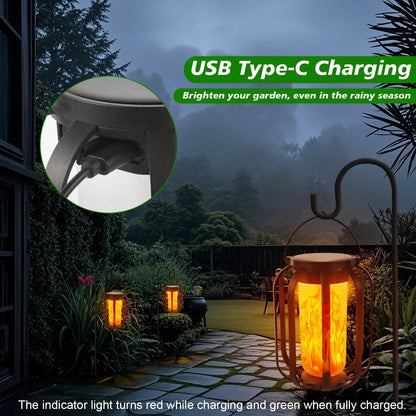 Solar Flame Garden Lantern – Realistic Dancing Flame, Solar & USB Charging