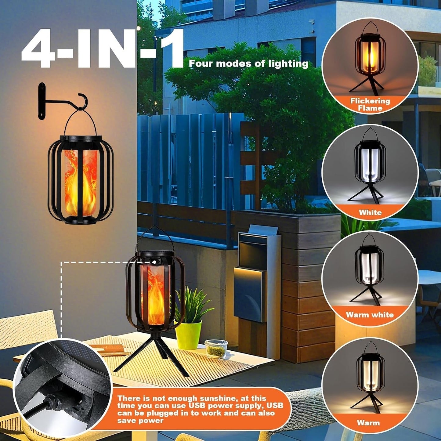 Solar Flame Garden Lantern – Realistic Dancing Flame, Solar & USB Charging