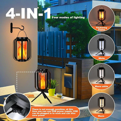 Solar Flame Garden Lantern – Realistic Dancing Flame, Solar & USB Charging