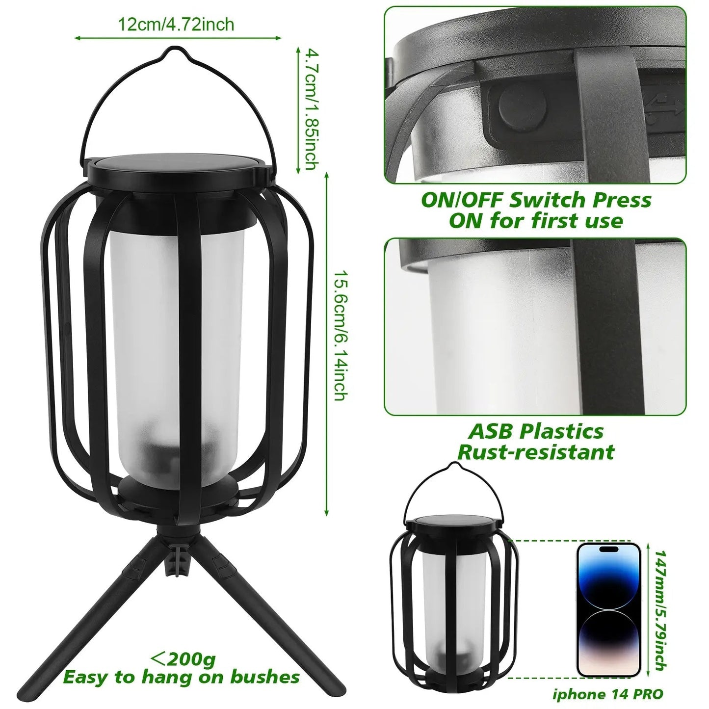 Solar Flame Garden Lantern – Realistic Dancing Flame, Solar & USB Charging