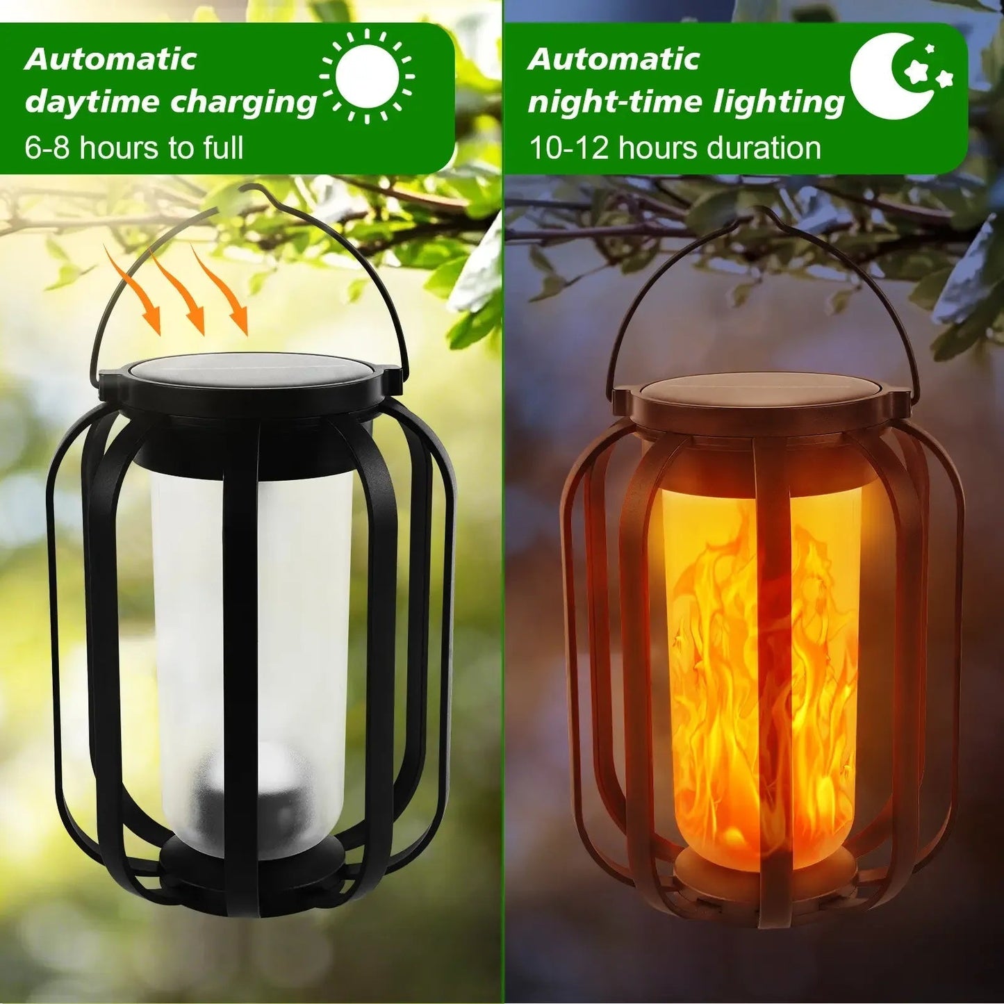 Solar Flame Garden Lantern – Realistic Dancing Flame, Solar & USB Charging