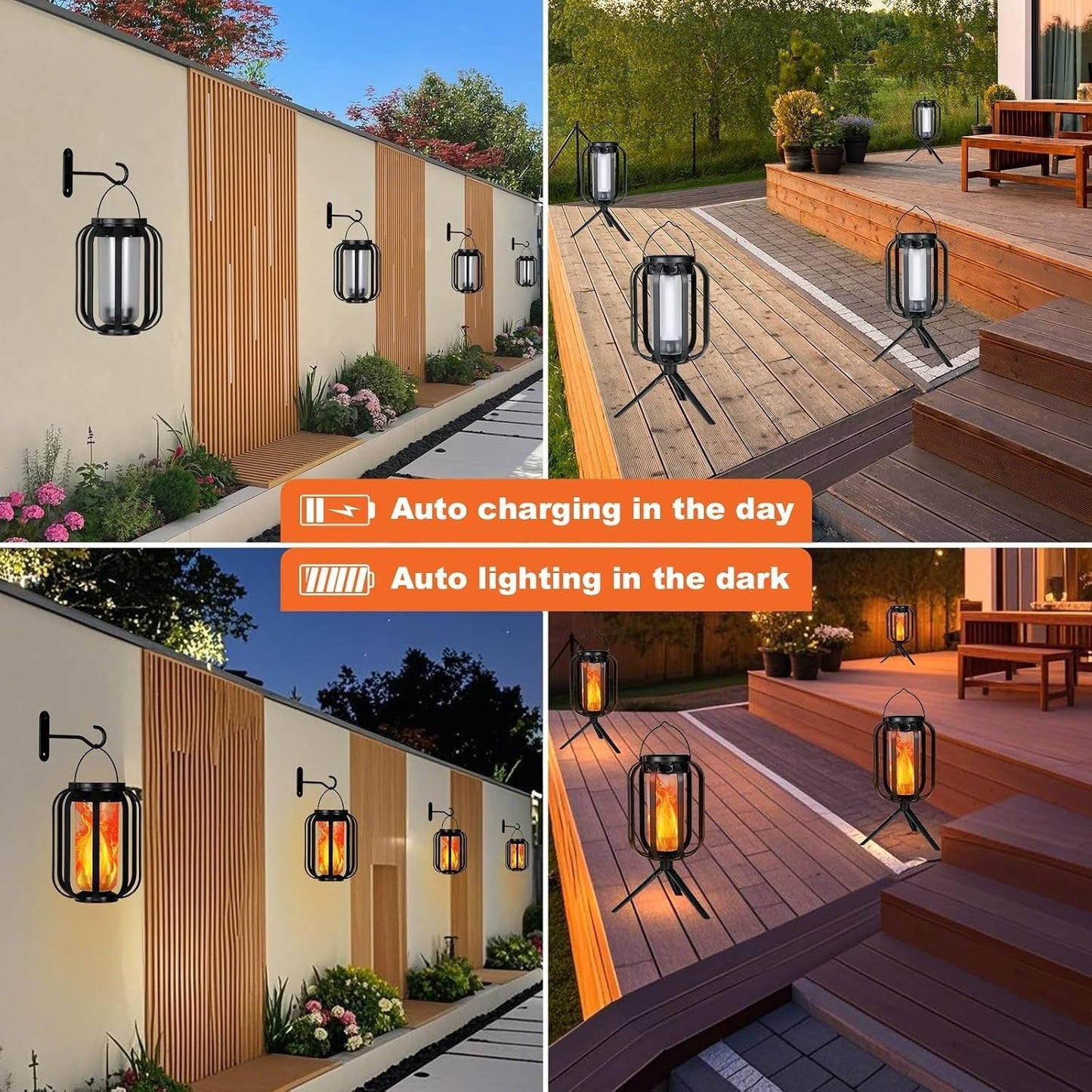 Solar Flame Garden Lantern – Realistic Dancing Flame, Solar & USB Charging