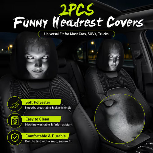 Funny Cartoon Car Headrest Covers – 2PCS Universal Fit