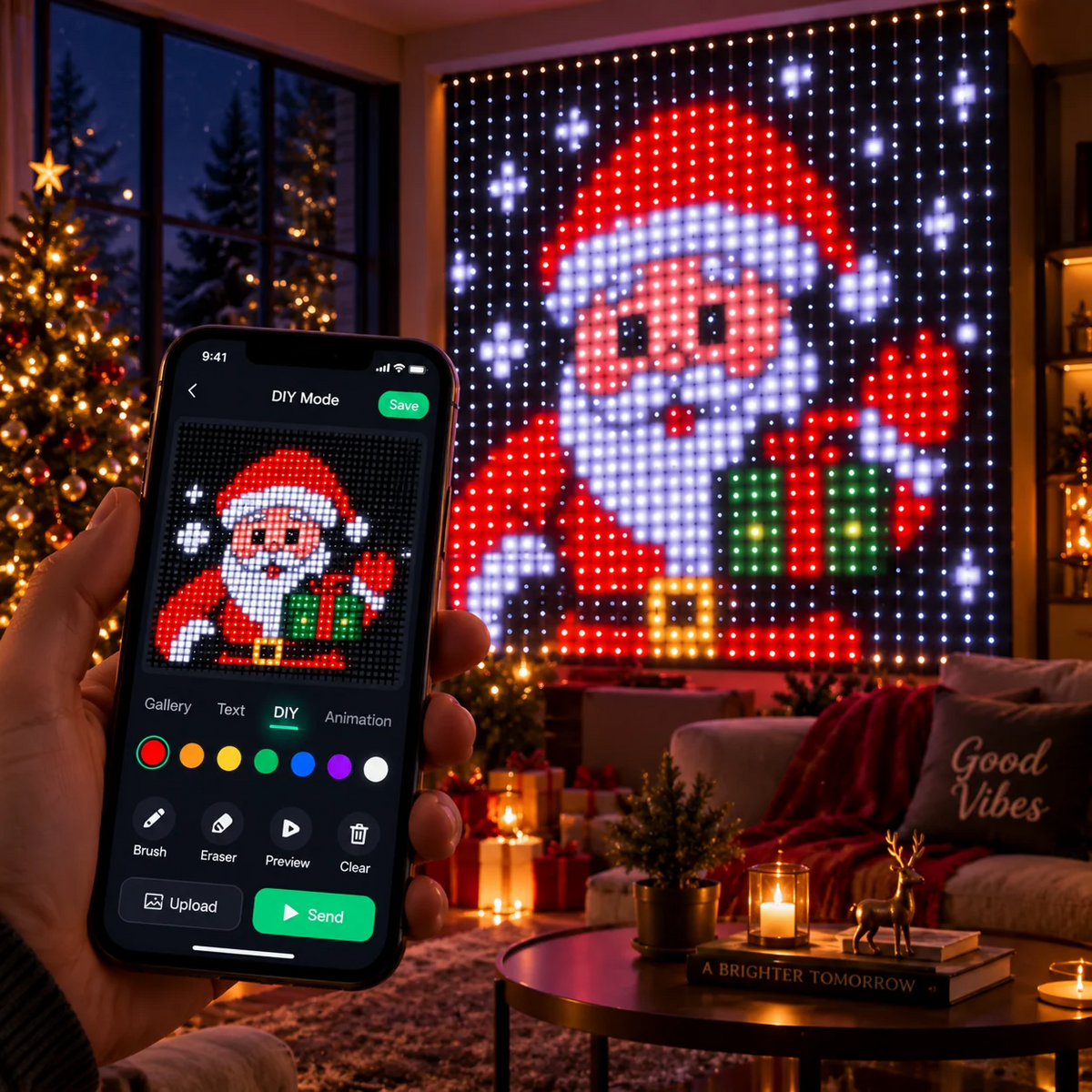 DIY LED Pixel Curtain Lights – App-Controlled Animated Christmas Display Screen