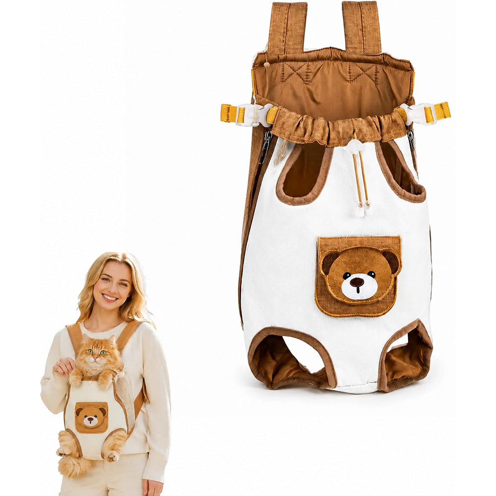Cute Bear Front Pet Carrier Backpack, Breathable Adjustable Chest Bag for Cats & Small Dogs
