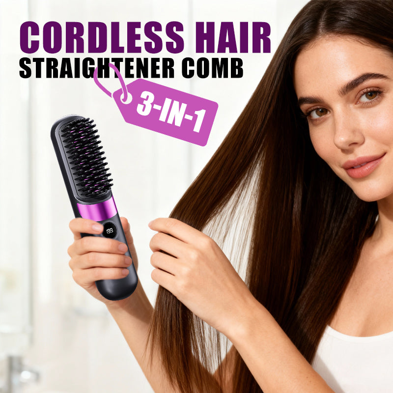3‑in‑1 Cordless Hair Straightening Brush – Straighten, curl & detangle with 4 heat settings