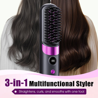 3‑in‑1 Cordless Hair Straightening Brush – Straighten, curl & detangle with 4 heat settings