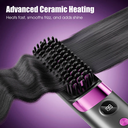 3‑in‑1 Cordless Hair Straightening Brush – Straighten, curl & detangle with 4 heat settings