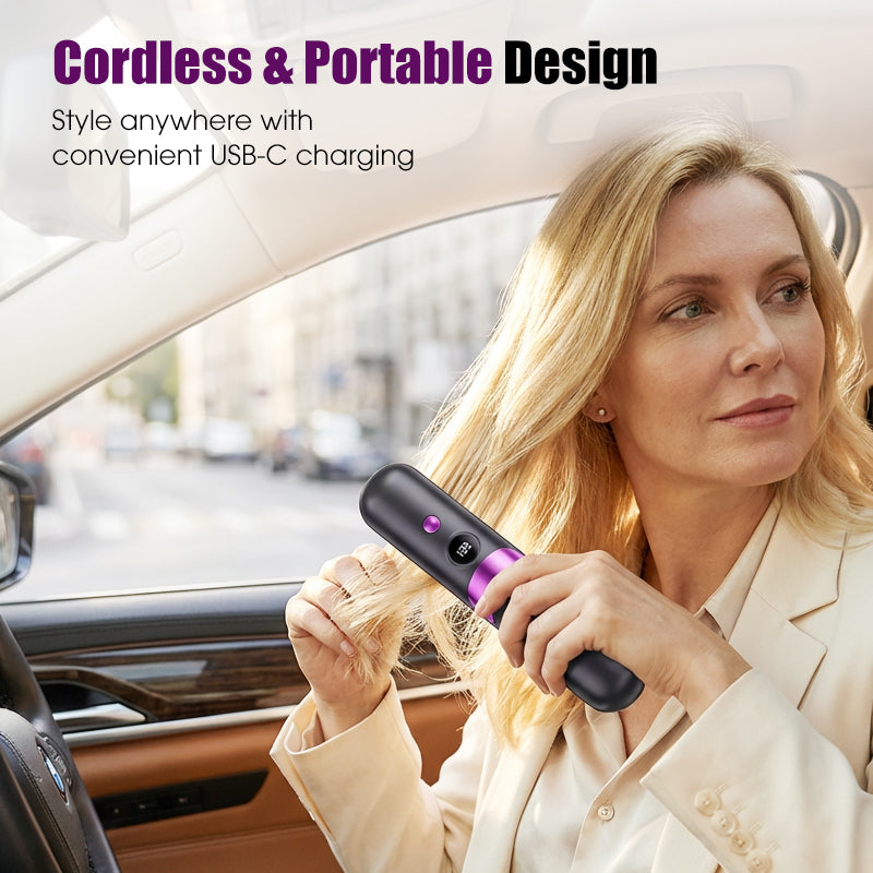 3‑in‑1 Cordless Hair Straightening Brush – Straighten, curl & detangle with 4 heat settings