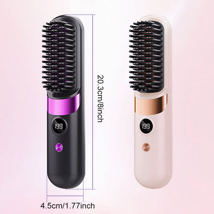 3‑in‑1 Cordless Hair Straightening Brush – Straighten, curl & detangle with 4 heat settings